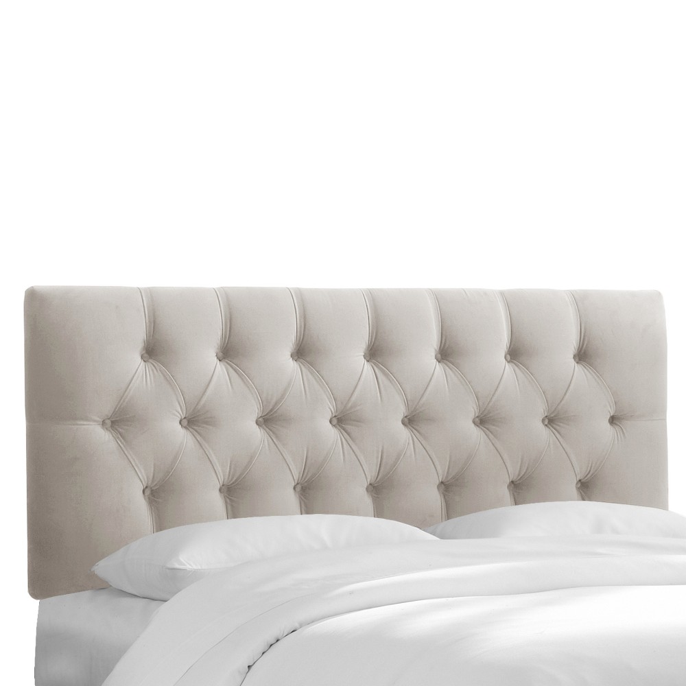 Skyline Furniture Full Edwardian Tufted Upholstered Headboard Light Gray Velvet: Pine & Metal Frame, Adjustable Height