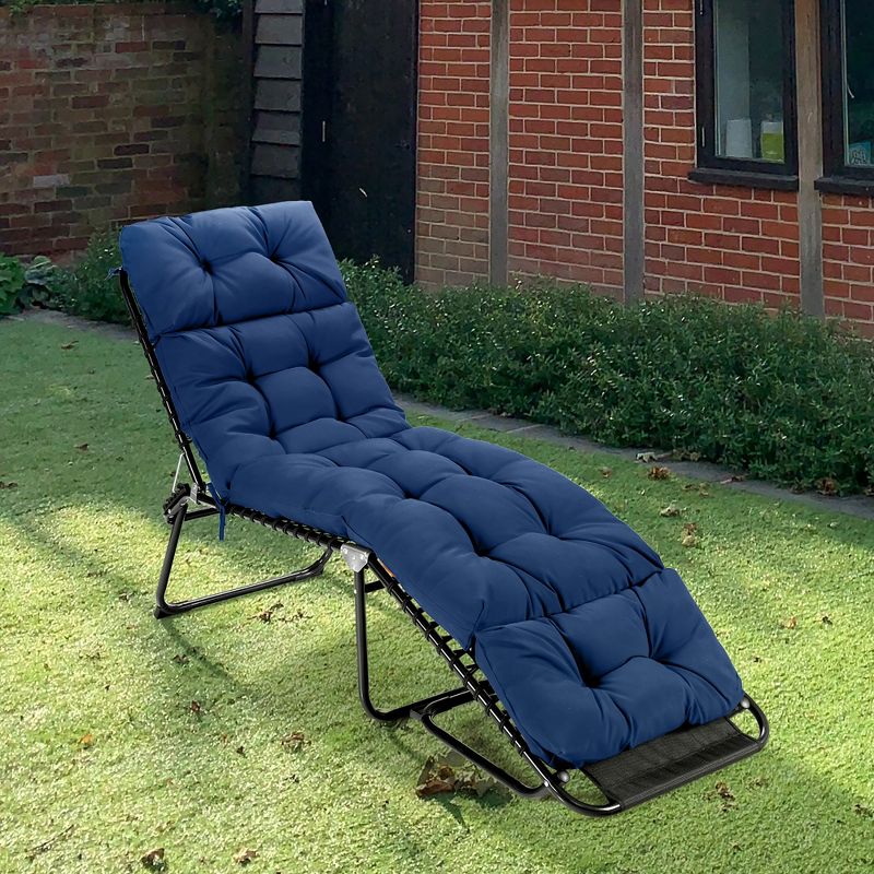 Costway 73'' Lounge Chaise Cushion Padded Recliner Cushion Indoor Outdoor Navy/Orange, 3 of 9