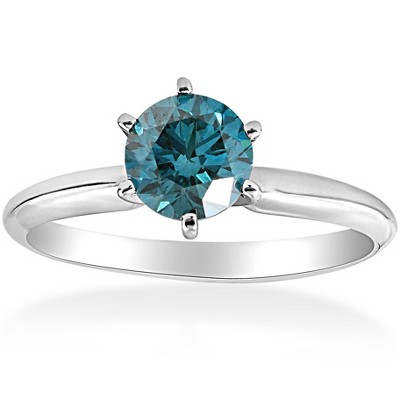 Pompeii3 1 1/2ct Blue Diamond Solitaire Engagement Ring 14K White Gold