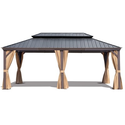COWLOWN 12' X 20' Permanent Double - Tier Hardtop Gazebo Made of Aluminum Metal and Reinforced Galvanized Steel Roof for Patio, Backyard, Deck or Lawn