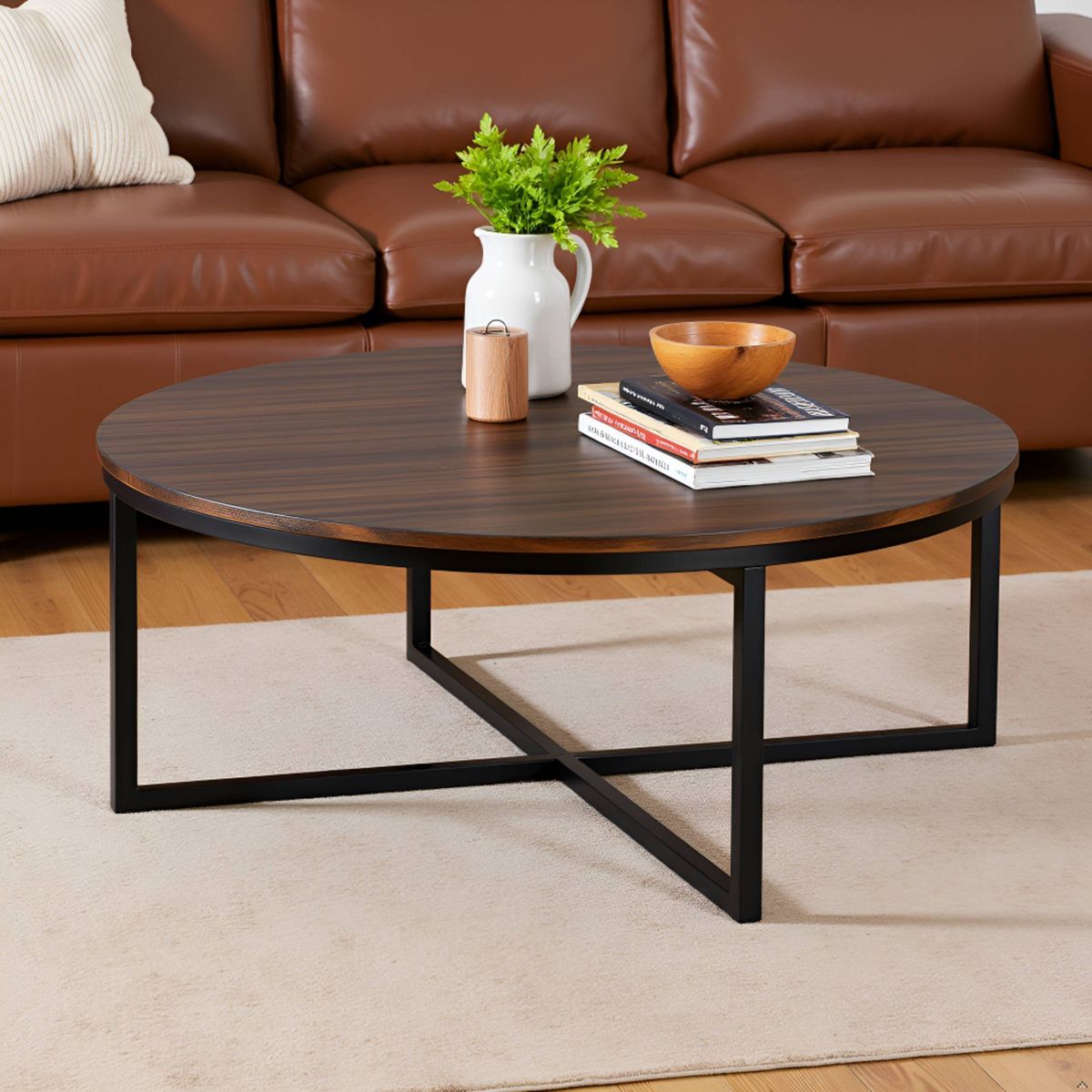 42" Arcadia Acacia Wood Round Coffee Table Dark Brown - Alaterre Furniture - thumbnail 7