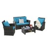 4-Piece Outdoor Patio Rattan Conversation Sofa Set with Tempered Glass Coffee Table - 3 of 4