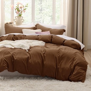 Duvet Cover Set 3pcs Prewashed Fabric Queen Size Bright White - Bedsure - 1 of 4