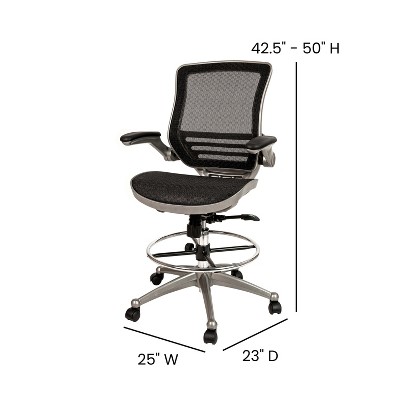 Black Mesh and Graphite Silver Drafting Chair with Adjustable Arms