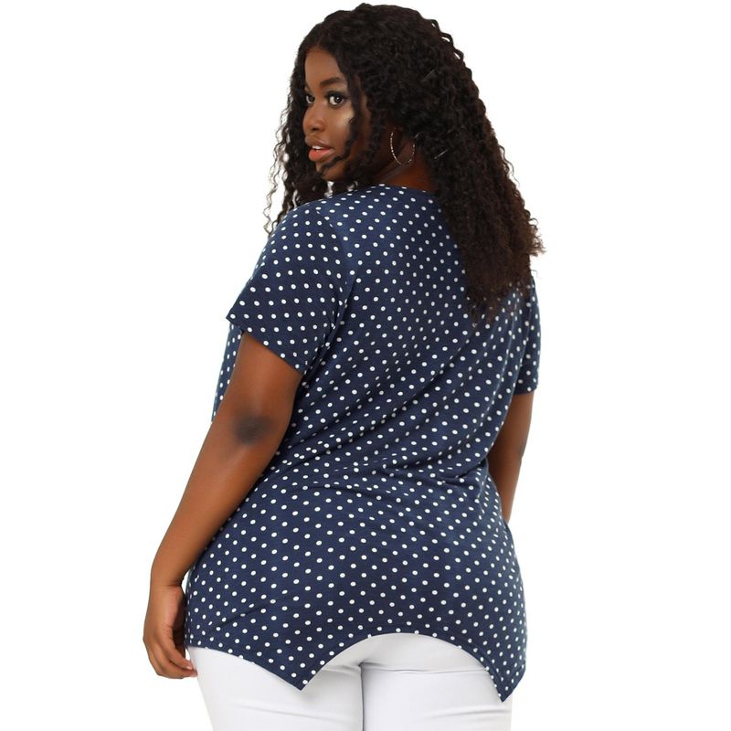 Agnes Orinda Women's Plus Size V Neck Asymmetric Short Sleeve Polka Dots Blouses, 5 of 7