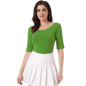 INSPIRE CHIC Women's Half Sleeves Scoop Neck Fitted Layering Soft T-Shirt - 1 of 4