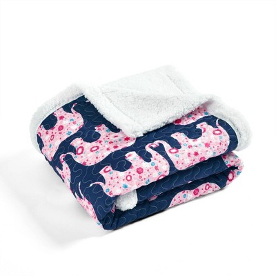 50"x60" Elephant Parade Sherpa Throw Navy/Pink - Lush Décor