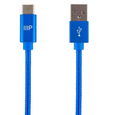 Monoprice Nylon Braided USB C to USB A 2.0 Cable- 3 Feet - Blue | Type C, Fast Charging, Compatible With Samsung Galaxy S10/ Note 8, LG V20 and More -