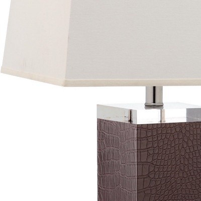 Deco 27 Inch Brown Faux Crocodile Leather Table Lamp Set