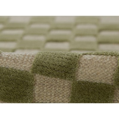 Handwoven Green Checkered Wool 5' x 8' Area Rug