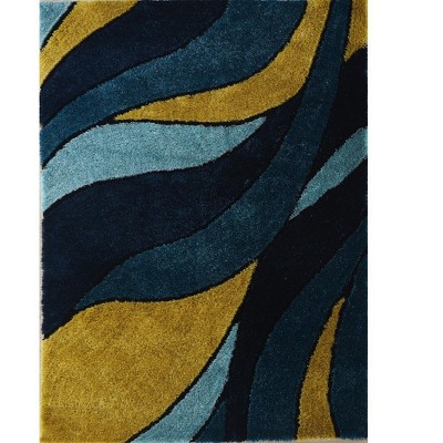 HomeRoots 2' X 3' Blue and Yellow Shag Hand Tufted Area Rug