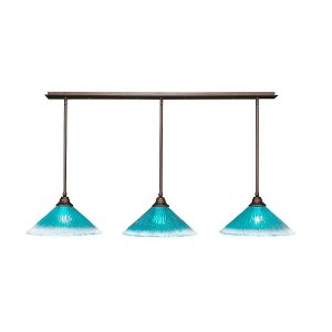 Toltec Lighting Stem 3 - Light Chandelier in  Bronze with 16" Teal Crystal Shade - 1 of 1