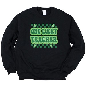 Simply Sage Market Women's Graphic Sweatshirt Checkered Lucky Teacher - 1 of 3