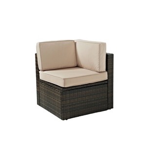 Palm Harbor Outdoor Wicker Corner Chair - Sand - Crosley: Rattan Patio Furniture, UV-Resistant - 1 of 4