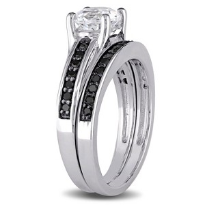 EVERLY JEWELRY | Sterling Silver Black Rhodium 1/3 CT Black Diamond TW And 1 3/8 CT TGW Created White Sapphire Bridal Set Ring - 1 of 4