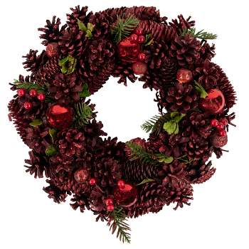 Northlight Red Pinecone, Berry and Ornament Christmas Wreath, 13.5-Inch, Unlit