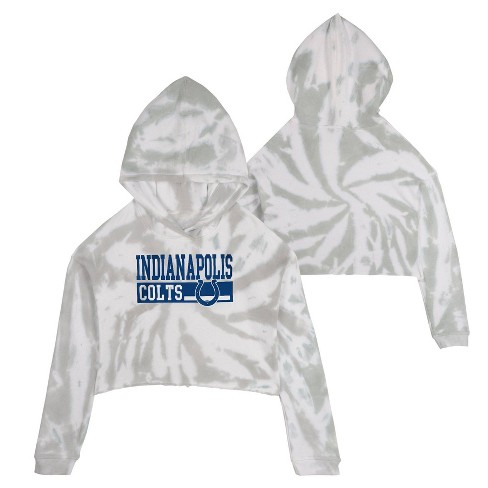 Nfl Indianapolis Colts Girls' Gray Tie-dye Crop Hooded Sweatshirt
