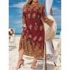 Women's Plus Size Boho Pattern Crew Neck Long Sleeve Flowy Casual A Line Maxi Dress with Belt - Agnes Orinda - 3 of 4
