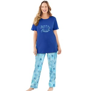 Dreams & Co. Women's Plus Size Graphic Tee PJ Set - 1 of 4