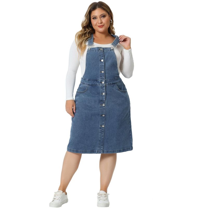 Agnes Orinda Women's Plus Size Jeans Button Front Adjustable Strap  Denim Overall Dress, 3 of 6