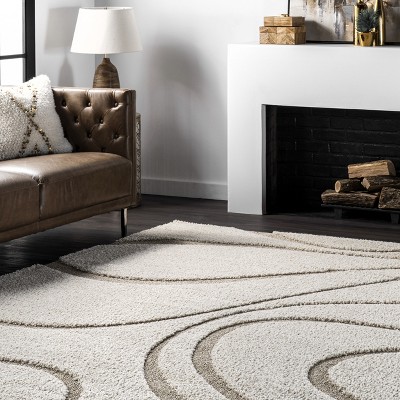 Cozy Plush Lt Beige Shag Area Rug 8' x 11' - Easy Care & Stain-Resistant