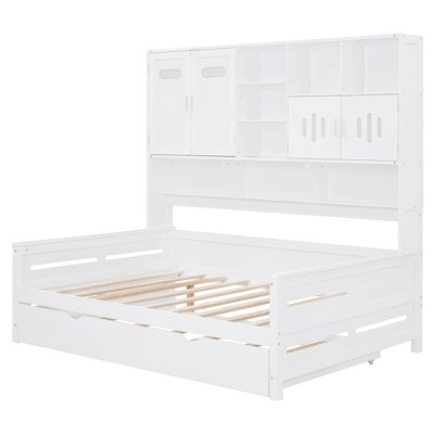 TiramisuBest Full Size Wooden Daybed With Twin Size Trundle - White Wood Design