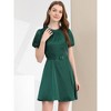 INSPIRE CHIC Women's Pleated Neck Puff Sleeve Belted Satin Dress - 3 of 4