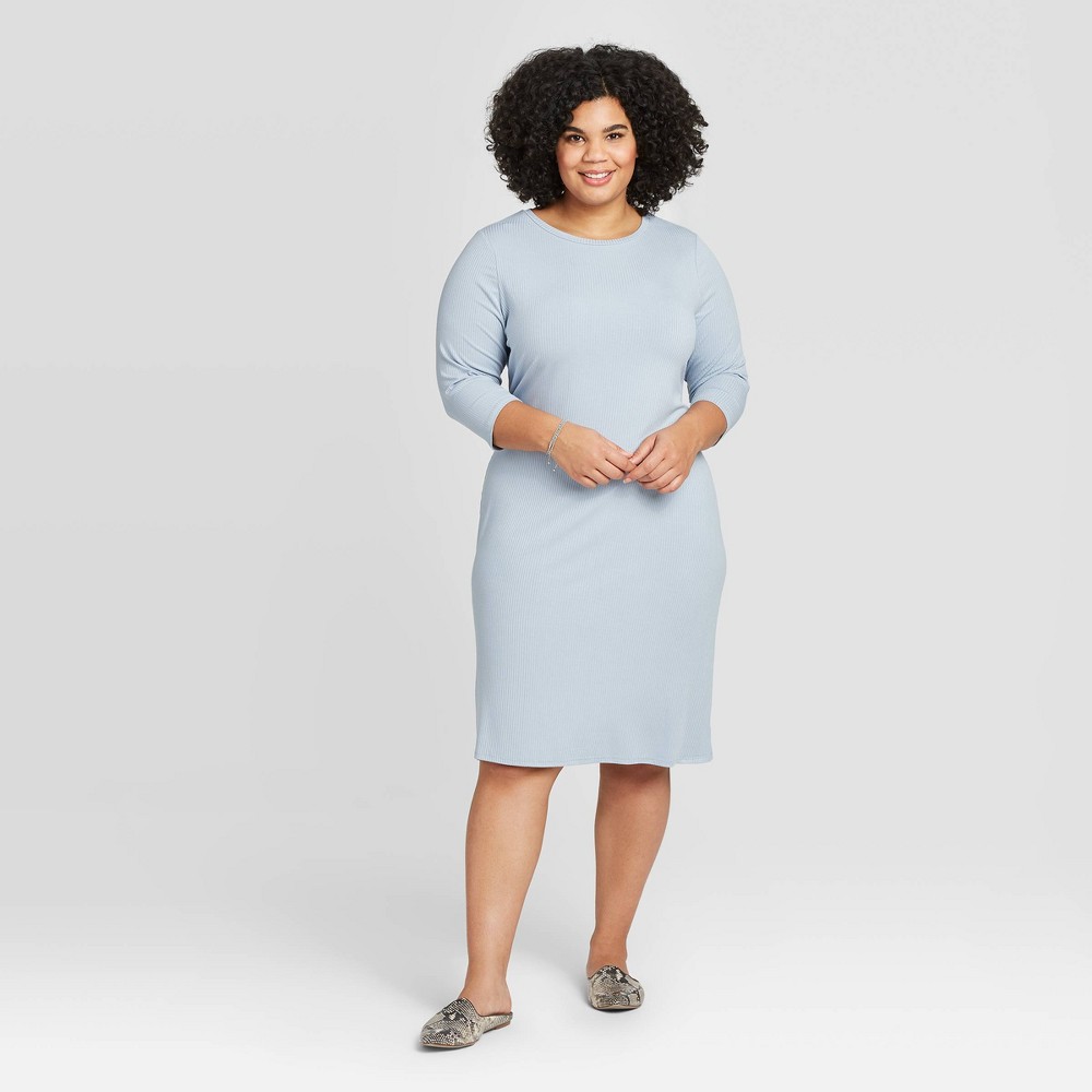 Women's Plus Size 3/4 Sleeve Rib-Knit Dress - A New Day Blue 2X was $24.99 now $17.49 (30.0% off)