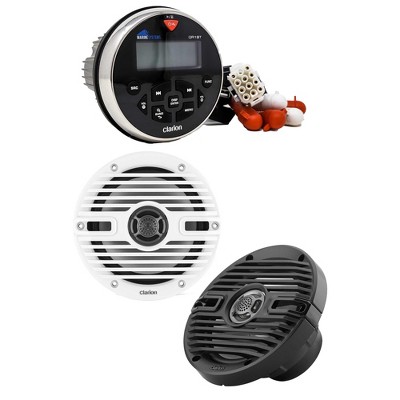 Clarion GR1BT Digital Media Receiver (Gauge Style) with CMS-651-CWB 6.5-inch Marine Coaxial Speakers, Classic Grilles