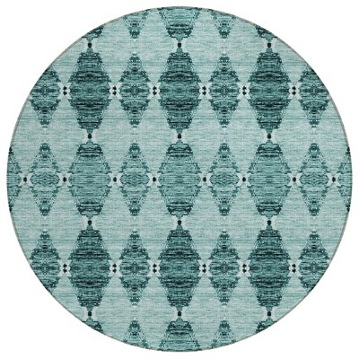 Teal Blue Aqua And Charcoal Moroccan Washable Indoor Outdoor Area Rug