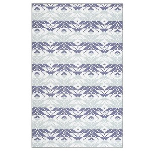 9'x12' Modern Geometric Indoor Outdoor Area Rugs, Waterproof Washable Patio Rug, Stain Resistant Camping Rug Rv Mat for Picnic Backyard, Blue/White - 1 of 4