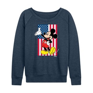 Women's - Disney - Mickey Flag Lightweight French Terry Wide Neck Long Sleeve Shirt - 1 of 4