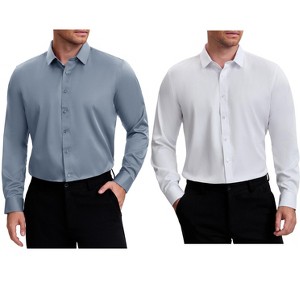 INSPIRE CHIC Men's Point Collar Long Sleeves Button Down Solid Formal Dress Shirts 2 Packs - 1 of 4