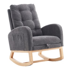 TIRAMISUBEST Accent Rocking Chair with Footrest, High Backrest & Rubber Wood Rocking Legs for Living Room & Bedroom - 1 of 4