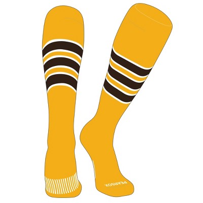 PEAR SOX Striped OTC Baseball, Softball, Football Socks (C) Gold, White, Brown