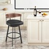 HomeRoots 30" Black and Brown Faux Leather and Iron Low Back Bar Height Swivel Bar Chair - 2 of 4