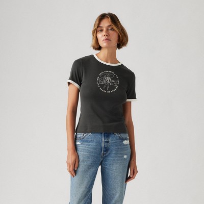 Levi's® Women's Graphic Rickie Ringer T-Shirt - Cowboy Circle Sugar Swizzle/Black S