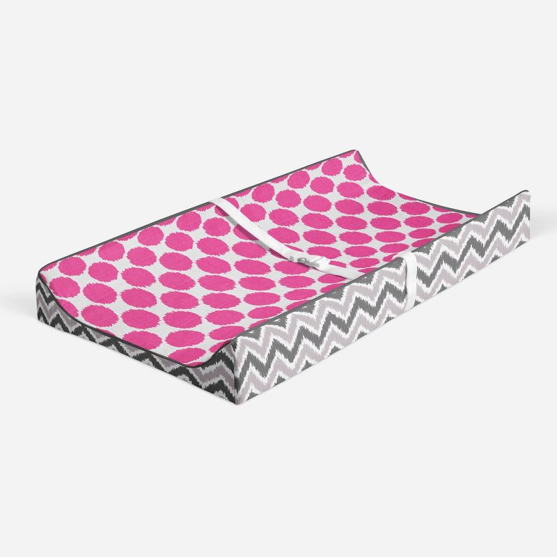 Bacati - Gray Zigzag Pink Dots Muslin Changing Pad Cover...., 2 of 10
