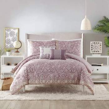 Indigo Bazaar 5pc Socorro Comforter & Sham Bedding Set Light Purple/Ivory