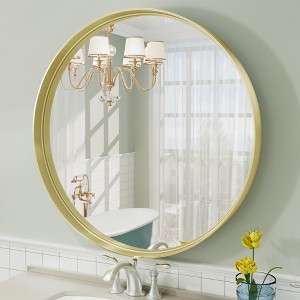 Apmir Round High Quality Aluminum Alloy Framed French Cleat Mounted Wall Decor Bathroom Vanity Mirror in matte black with 5-Year Warranty - 1 of 4
