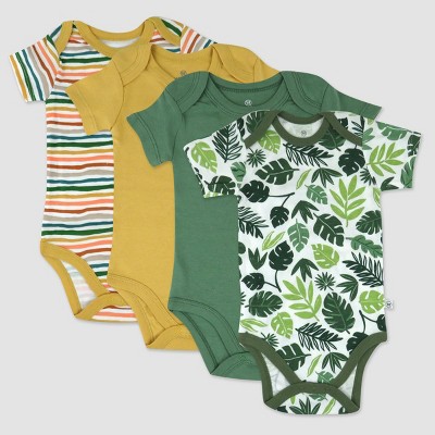 Image of Honest Baby 4pk Organic Cotton Jungle Leaves Short Sleeve Bodysuit - 6-9M