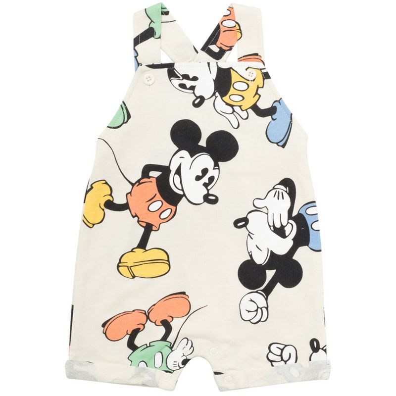 Disney Mickey Mouse Baby French Terry Short Overalls T-Shirt and Hat 3 Piece Outfit Set Newborn to Infant, 5 of 12