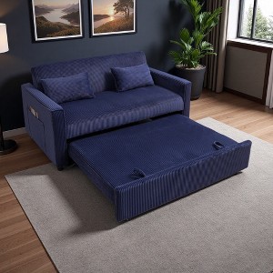 Futon Corduroy Sofa Bed with Pull-Out Bed & Storage Pocket - 1 of 4
