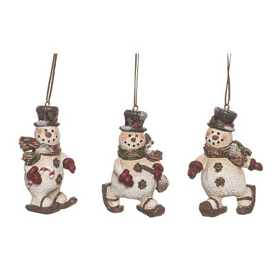 Transpac Resin Skiing Snowman Ornament Set of 3 Christmas Home Decorations