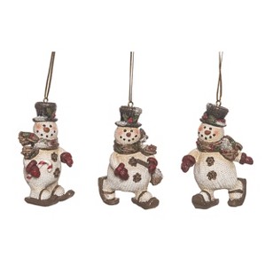 Transpac Resin Skiing Snowman Ornament Set of 3 Christmas Home Decorations - 1 of 1