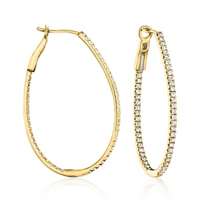 Ross-Simons 1.00 ct. t.w. Diamond Inside-Outside Oval Hoop Earrings in 14kt Yellow Gold