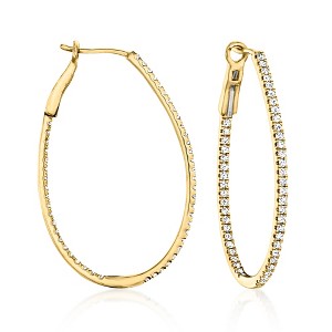 Ross-Simons 1.00 ct. t.w. Diamond Inside-Outside Oval Hoop Earrings in 14kt Yellow Gold - 1 of 3