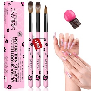 Saviland 3-Pc Acrylic Brush Set: #8/10/14 Pro Nail Brushes for Sculpting & 3D Art - Pink Handle Extension Kit - 1 of 4