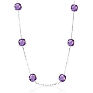 Simona Sterling Silver, Square Bezel-Set, Amethyst Station Necklace - (28.65cttw) - Purple - 20+4 Inch - 1 of 3