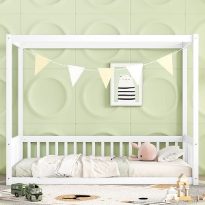 NicBex Twin Size Wooden Canopy Bed, Modern Platform Bed Frame with Fence for Boy and Girl, Easy Assembly - 1 of 4